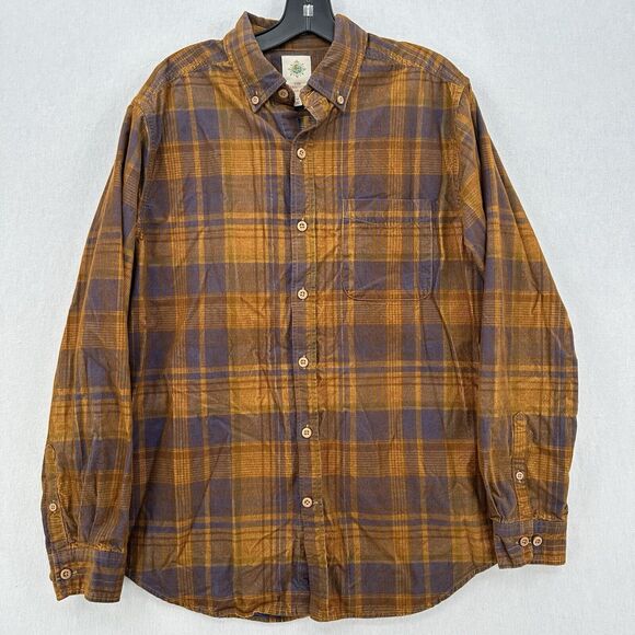 Territory Ahead Shirt Men Medium Button Corduroy Rust Brown Plaid Western Cowboy - Picture 1 of 9